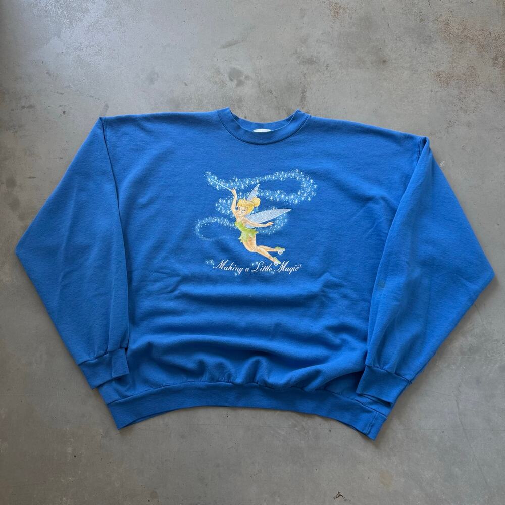 Vintage Y2K Tinker Bell Disney Retro Classic Blue Crewneck Sweatshirt Size 2XL